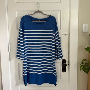 J Crew Blue and White Striped Boatneck Sheath Dress